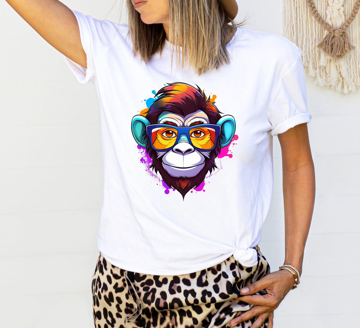 Whimsical Geeky Nerd Monkey: Vibrant Cartoon Sublimation Clipart