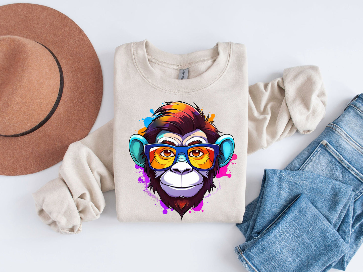 Whimsical Geeky Nerd Monkey: Vibrant Cartoon Sublimation Clipart