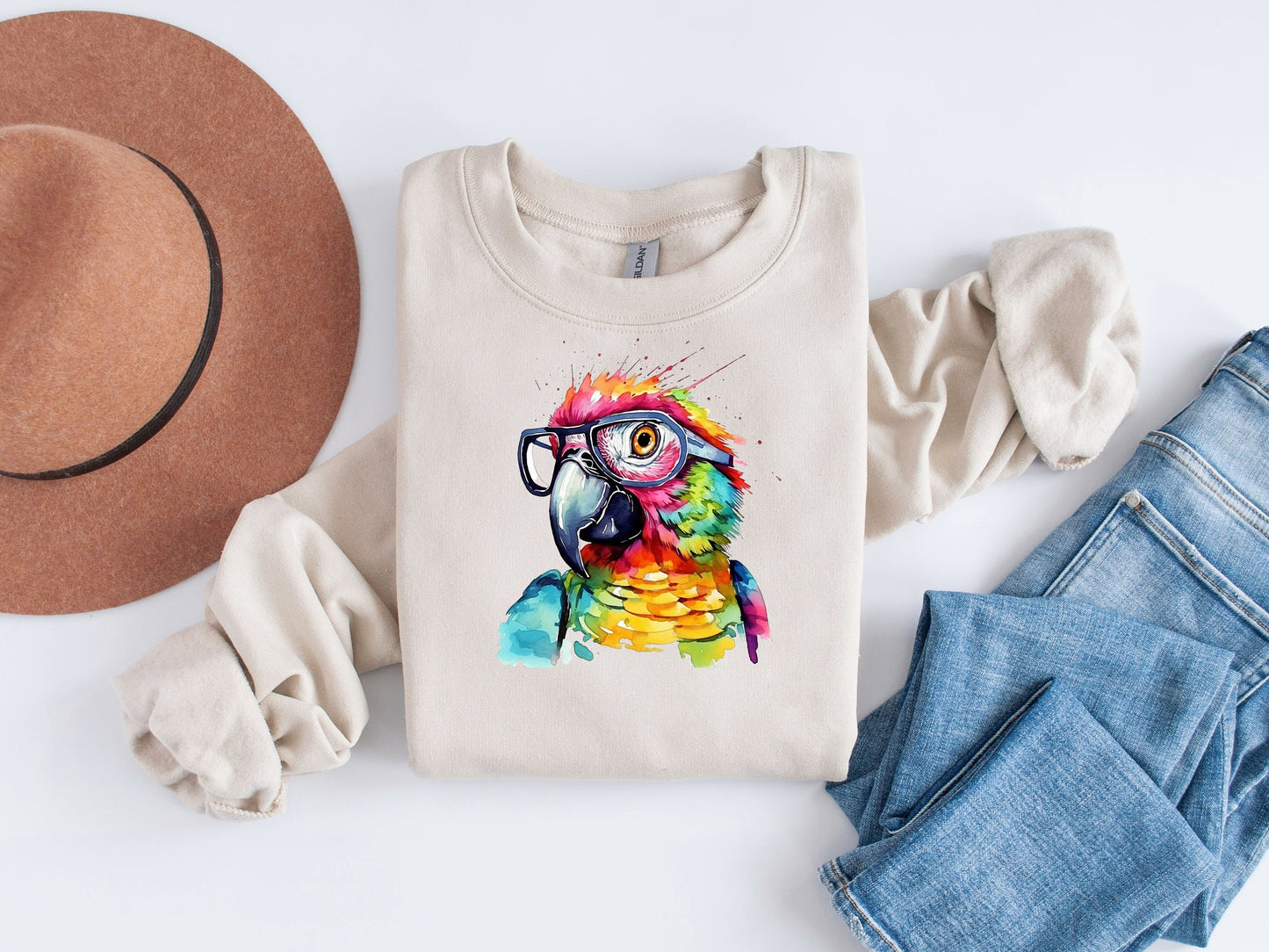 Colorful Geeky Parrot: Vibrant Sublimation Clip Art for Whimsical Creations