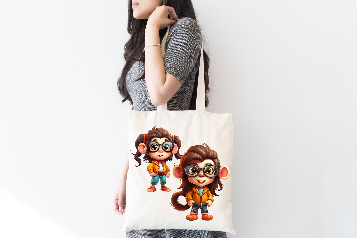 Colorful Cartoon Monkey: Nerd Girl Sublimation Clipart Set - Geeky Monkey Clipart Bundle