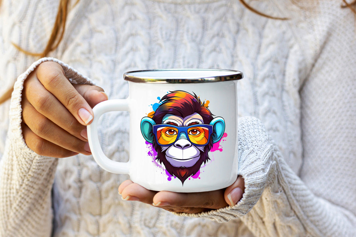 Whimsical Geeky Nerd Monkey: Vibrant Cartoon Sublimation Clipart