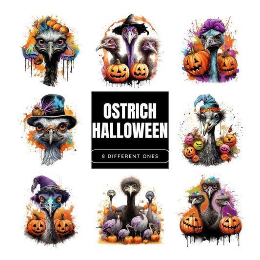 Vibrant Halloween Ostrich Sublimation Clip Art Bundle