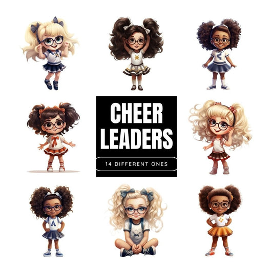 Cartoon Cheerleaders Sublimation Clip Art Bundle