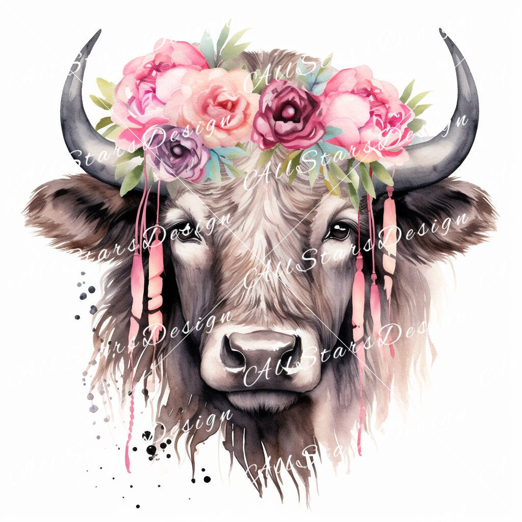 Bandana Bison Stampede: Western Sublimation Clipart for Western-Themed Projects