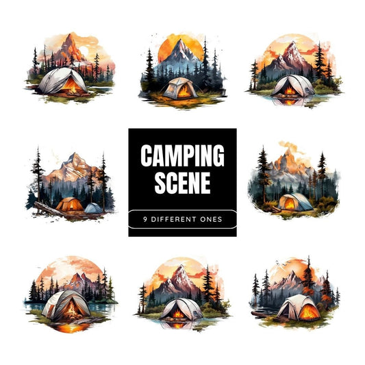 Adventure Awaits: Camping Sublimation Design Bundle with Tent, Mountains, and More