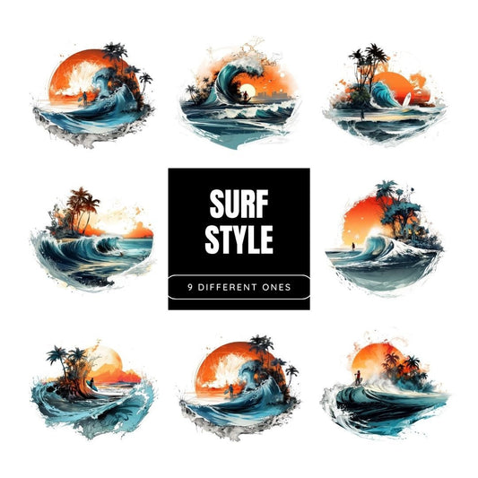 Ride the Waves: Surfing Sunset Sublimation Design Bundle with Beach Vibes