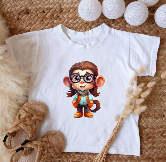 Colorful Cartoon Monkey: Nerd Girl Sublimation Clipart Set - Geeky Monkey Clipart Bundle