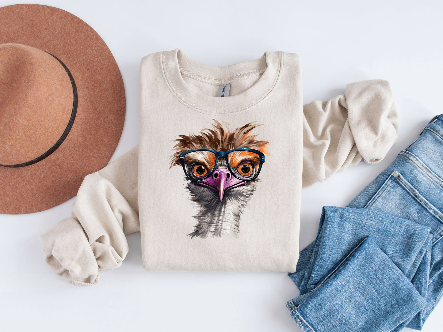 Geeky Ostrich Portraits: Quirky Designs for Whimsical Sublimation