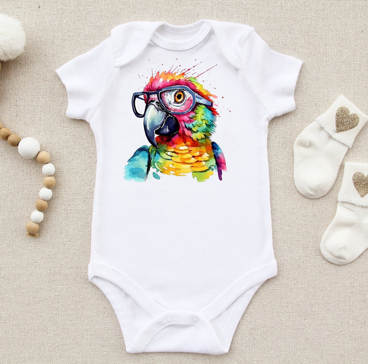 Colorful Geeky Parrot: Vibrant Sublimation Clip Art for Whimsical Creations