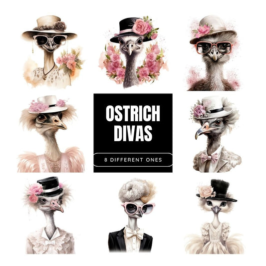 Ostrich Diva Sublimation Clip Art Bundle