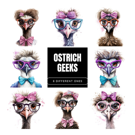 Vibrant Ostrich Geek Sublimation Clip Art Bundle