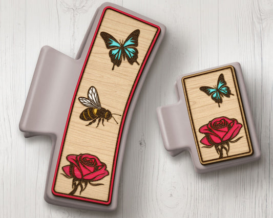 Honeybee Butterfly and Rose Hair Clips, Matching Earring SVG File Set, Butterfly 2 Hair Clip Files + Earring SVG Files, Claw Hair Clip