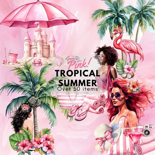 Tropical Pink Sublimation and Clipart Designs Bundle