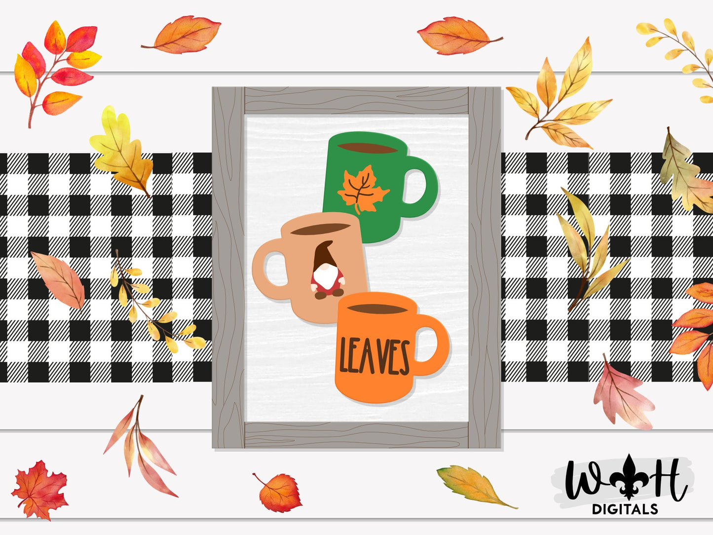 Fall Stacked Coffee Mugs Farmhouse Frame Sign Bundle - Tiered Tray Decor and DIY Kits - Cut File For Glowforge Lasers - Digital SVG File