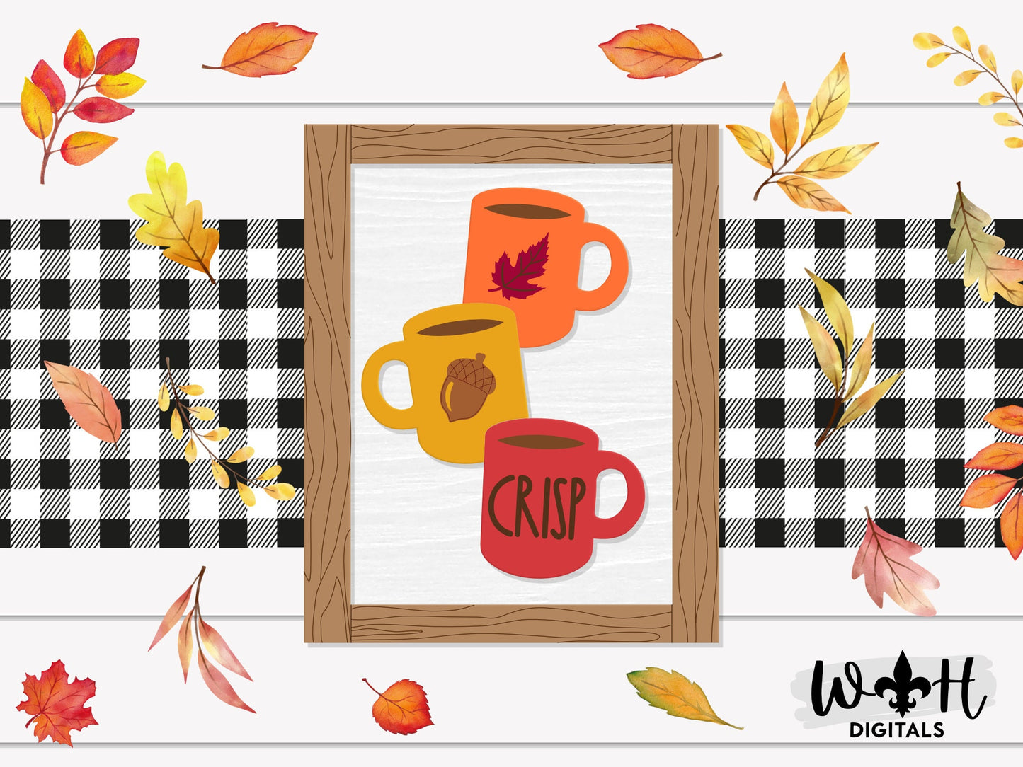 Fall Stacked Coffee Mugs Farmhouse Frame Sign Bundle - Tiered Tray Decor and DIY Kits - Cut File For Glowforge Lasers - Digital SVG File