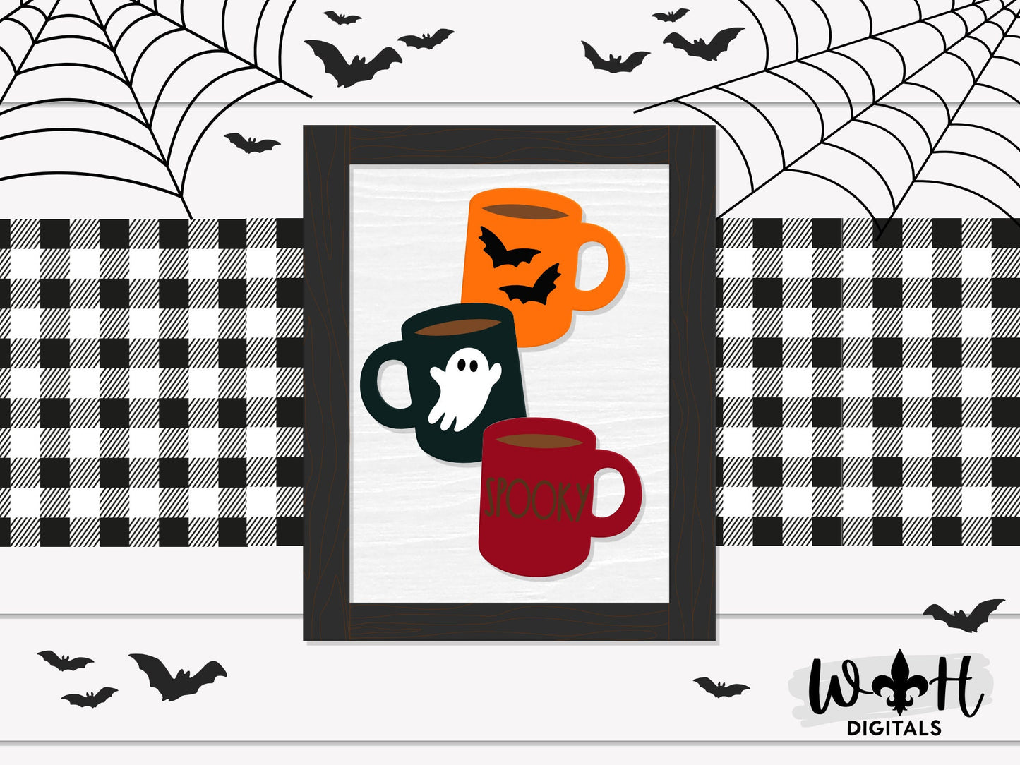 Halloween Stacked Coffee Mugs Farmhouse Frame Sign Bundle - Tiered Tray Decor and DIY Kits - Cut File For Glowforge Laser - Digital SVG File