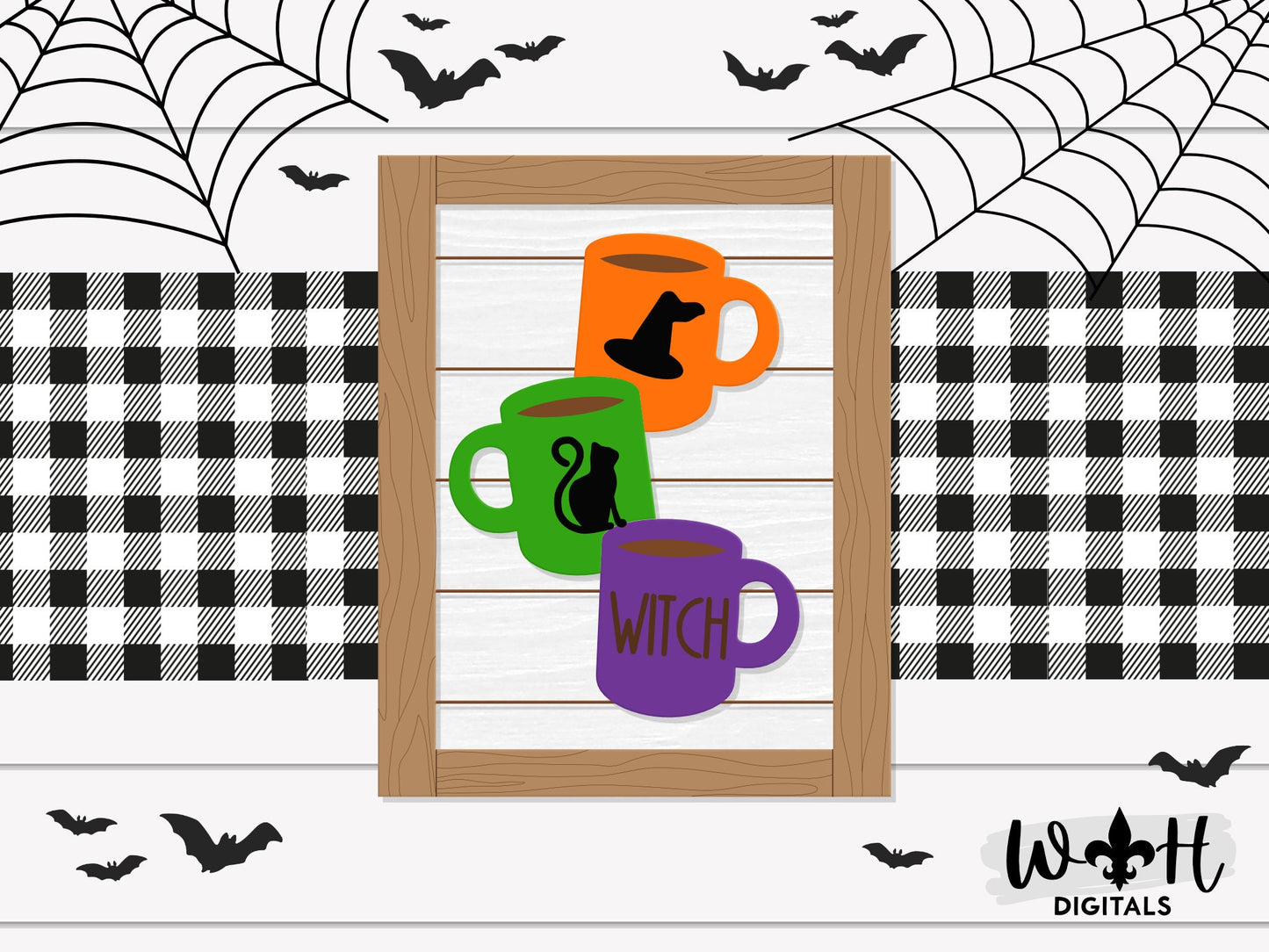 Halloween Stacked Coffee Mugs Farmhouse Frame Sign Bundle - Tiered Tray Decor and DIY Kits - Cut File For Glowforge Laser - Digital SVG File