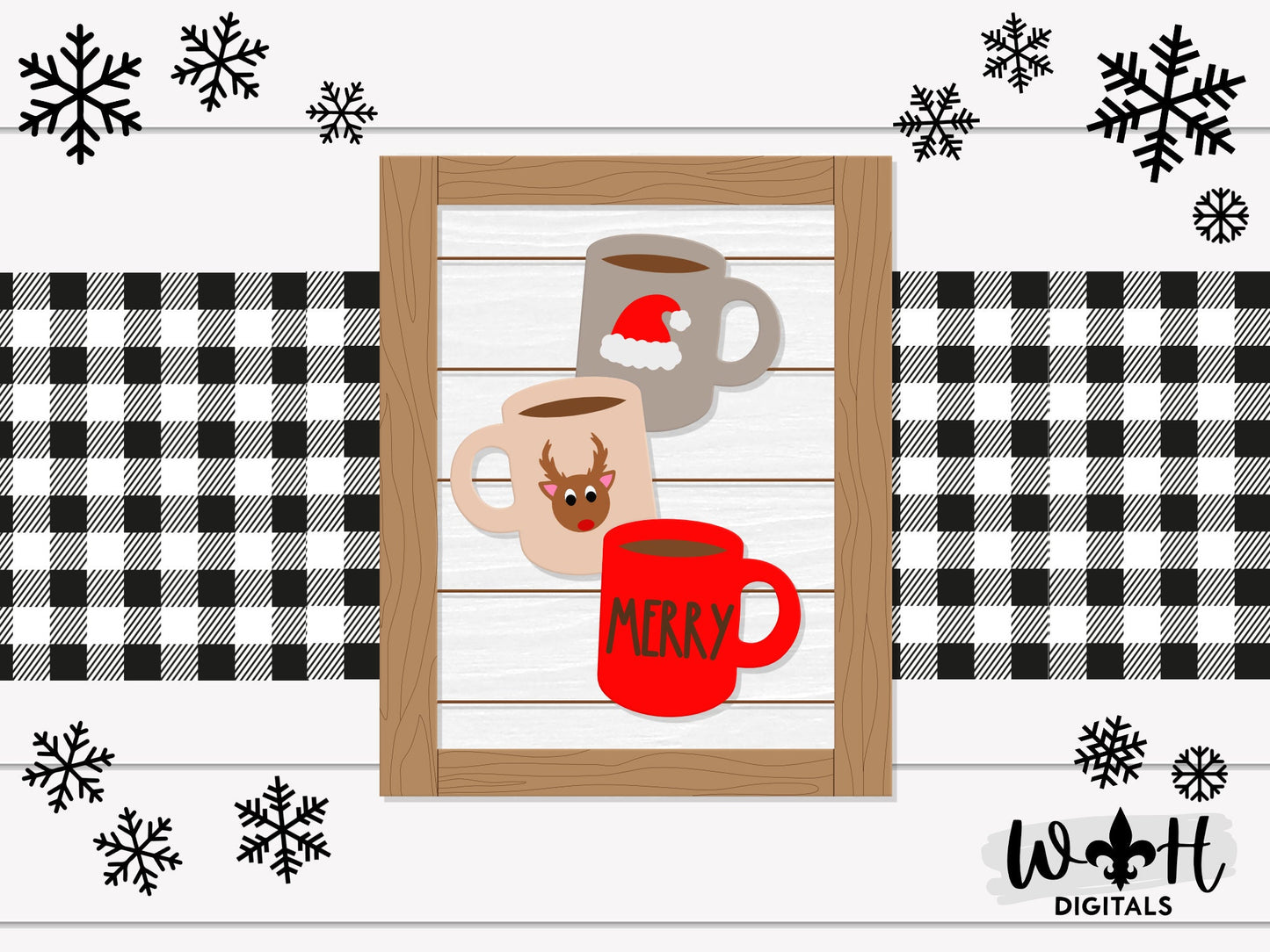 Christmas Stacked Coffee Mugs Farmhouse Frame Sign Bundle - Tiered Tray Decor and DIY Kits - Cut File For Glowforge Laser - Digital SVG File