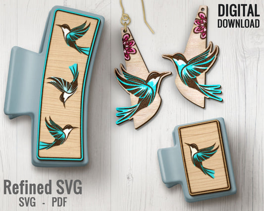Bird Hair Clips SVG, Matching Earring File Set, Bird Claw Clip SVG, Bird Hair Clip Laser File, Swallow Hair Claw Template, Bird Earring SVG