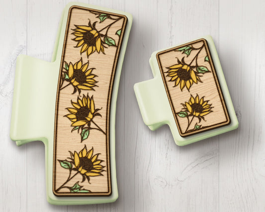 Sunflower Hair Clips SVG + Matching Earring SVG File Set, Sunflower 2 Hair Clip Files + Earring SVG Files, Set of Claw Hair Clip Laser
