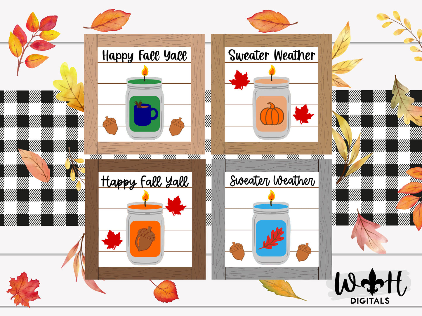 Autumn Mason Jar Candle Farmhouse Frame Sign Bundle - Tiered Tray Decor and DIY Kits - Cut File For Glowforge Lasers - Digital SVG File