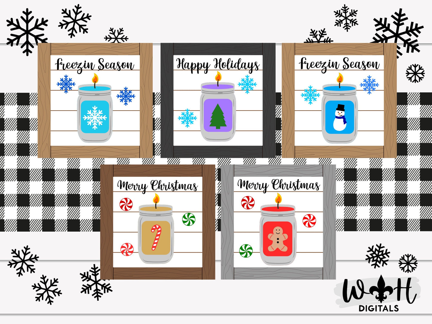 Christmas Mason Jar Candle Farmhouse Frame Sign Bundle - Tiered Tray Decor and DIY Kits - Cut File For Glowforge Lasers - Digital SVG File