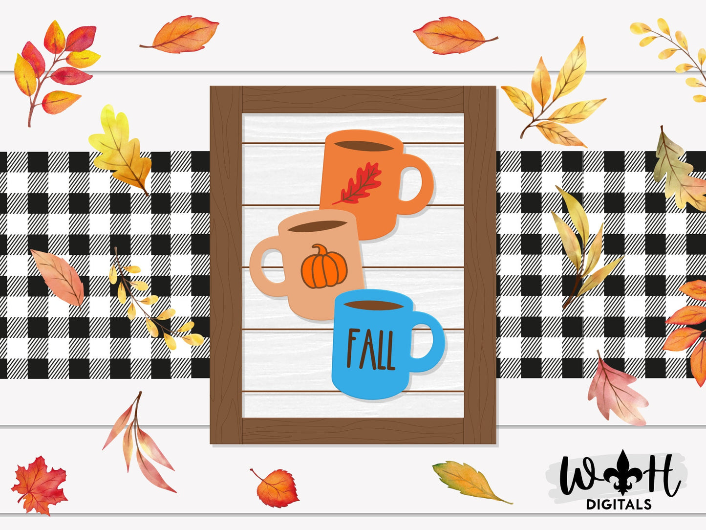 Fall Stacked Coffee Mugs Farmhouse Frame Sign Bundle - Tiered Tray Decor and DIY Kits - Cut File For Glowforge Lasers - Digital SVG File