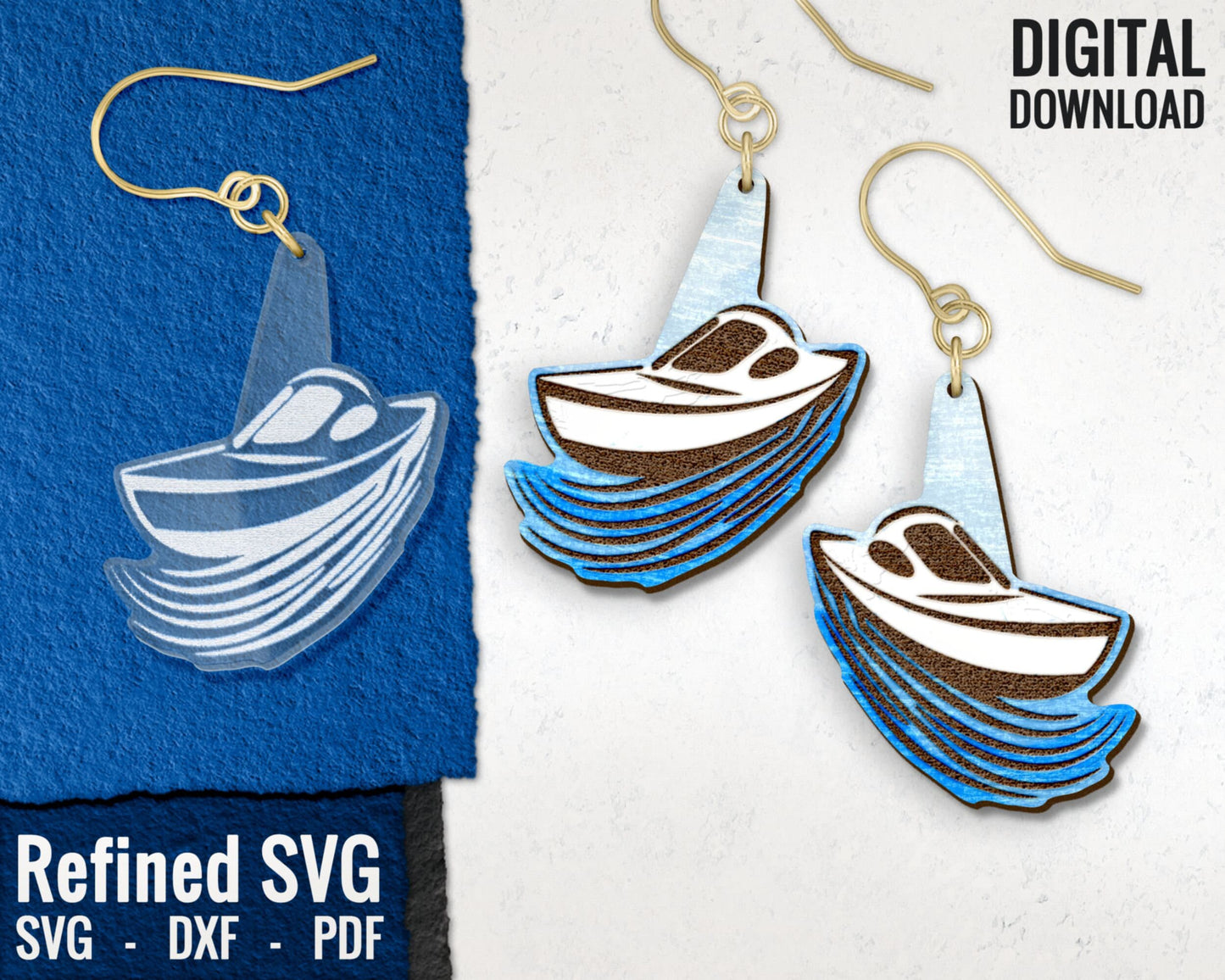 Ship Earrings SVG Bundle, 4 Pairs of Ships Earring Files, Boat Laser Earring Set, Earring SVG Bundle, Kayak Earring Cut Files