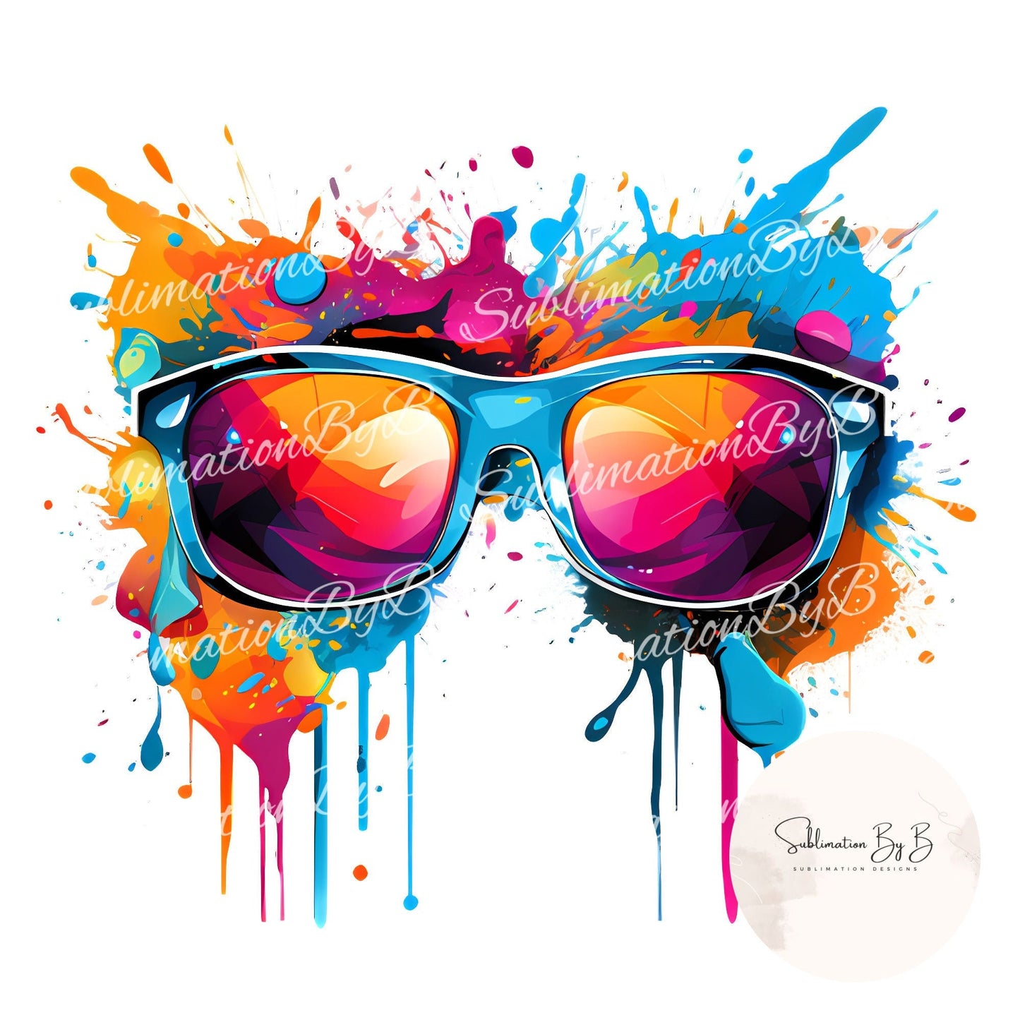 Sunny Mirage: Sublimation Sunglasses Design - Burst of Vibrant Colors