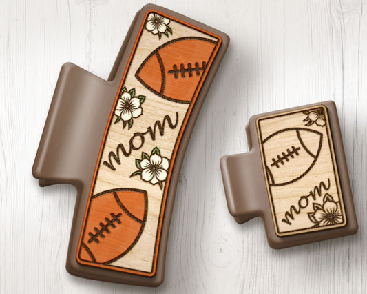 Football Mom Hair Clips SVG + Matching Earring File Set, Football Mom Claw Clip SVG, Sports Hair Clip Laser File, Sports Hair Claw Template