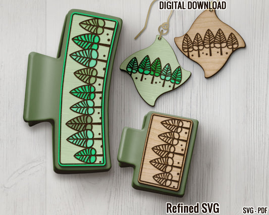 Trees Hair Clips SVG File, Matching Trees Earring SVG File Set, Trees Laser Hair Claw Clip, Trees Claw Hair Clip Design 4,2" and 2"