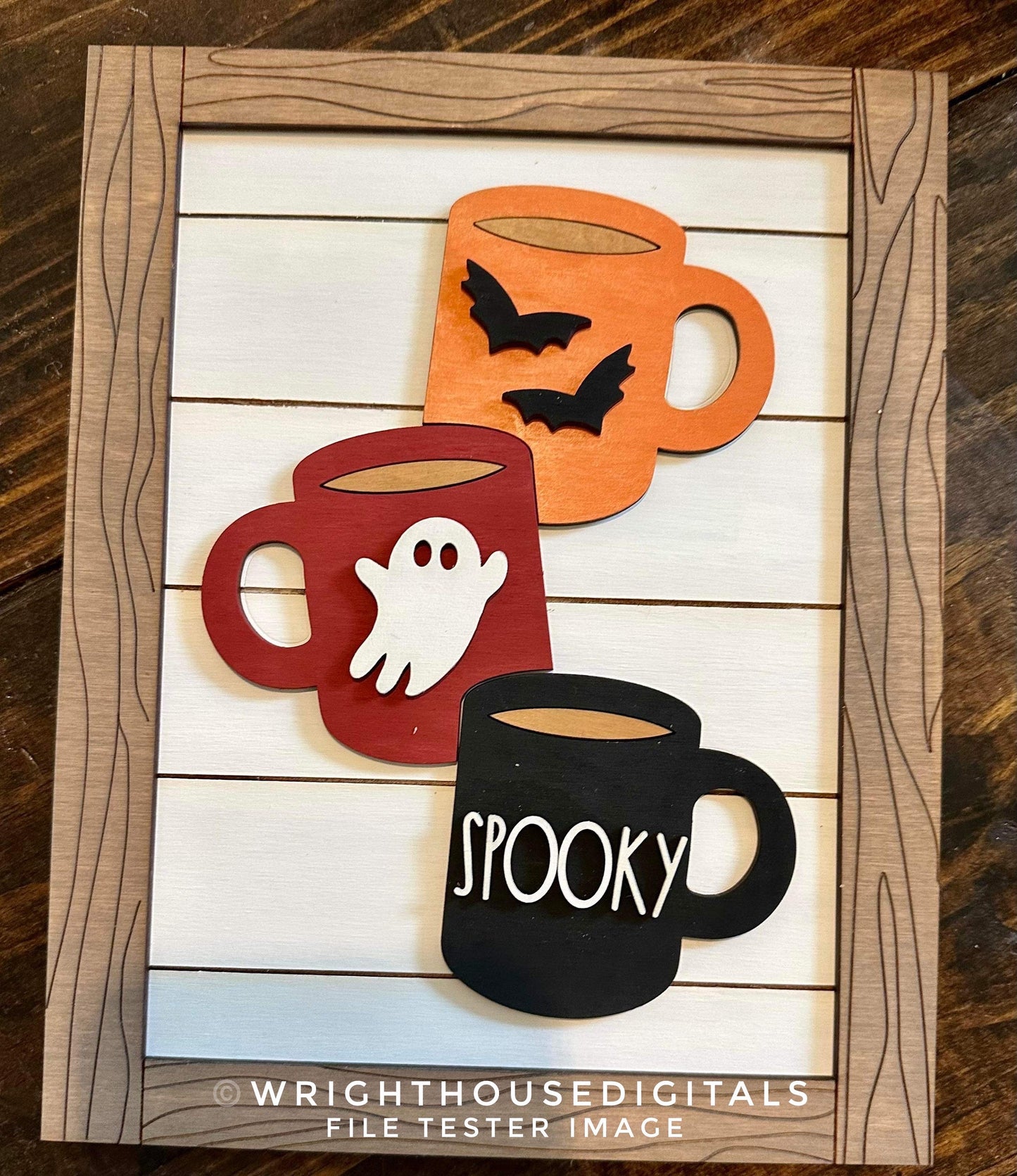 Halloween Stacked Coffee Mugs Farmhouse Frame Sign Bundle - Tiered Tray Decor and DIY Kits - Cut File For Glowforge Laser - Digital SVG File