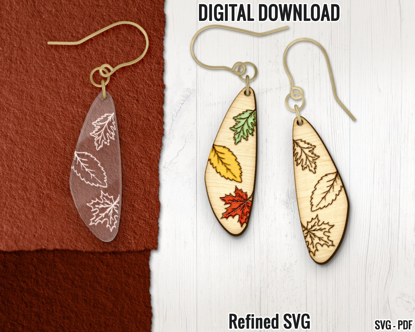 Autumn Leaves Earrings SVG Bundle, 4 Pairs of Autumn Earring Files, Fall Laser Earring Set, Fall Earring SVG Bundle, Fall Earring Cut Files