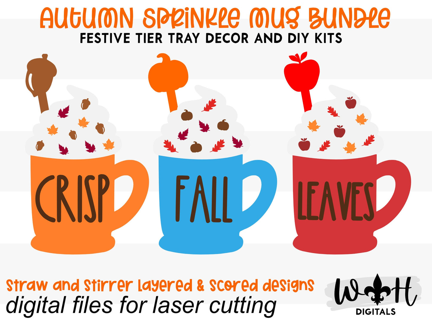 Autumn Sprinkle Mugs Bundle - Seasonal Tiered Tray Decor and DIY Kits - Cut File For Glowforge Lasers - Digital SVG File