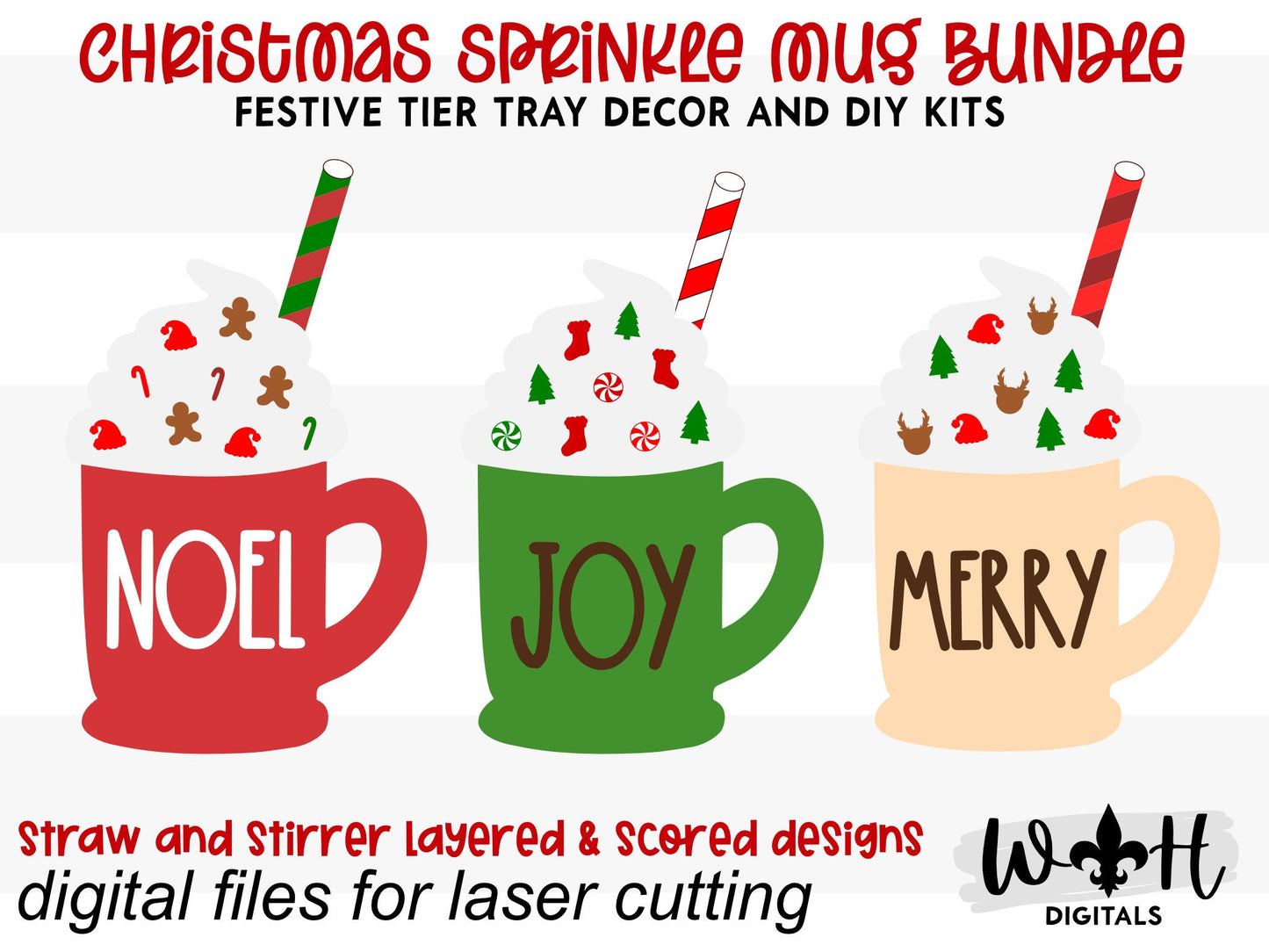 Christmas Sprinkle Mugs Bundle - Seasonal Tiered Tray Decor and DIY Kits - Cut File For Glowforge Lasers - Digital SVG File