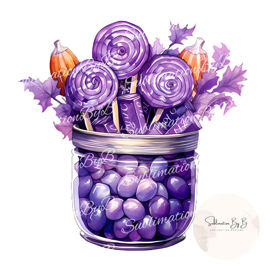 Purple Halloween Candy Jar Sublimation Design