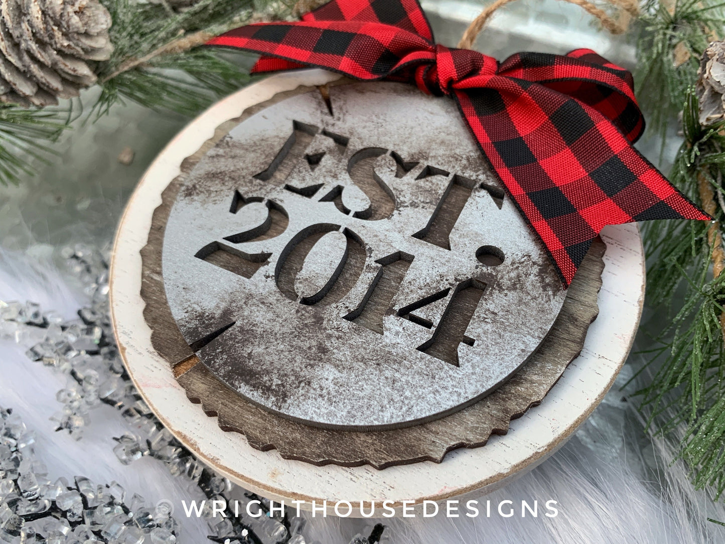 Rustic Stencil Established Wood Slices Christmas Ornament Bundle - Quick Cut Layered File For Glowforge Lasers - Digital SVG File