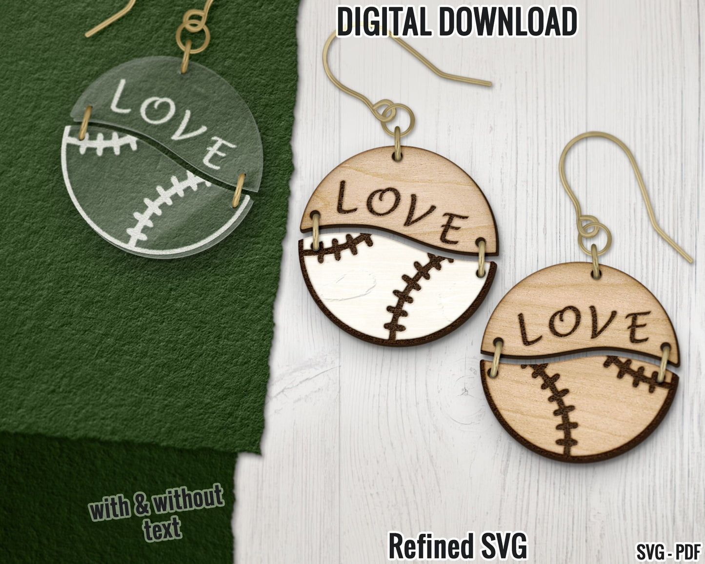 Baseball Love Hair Clips SVG, Matching Baseball Earring File Set, Baseball Claw Clip SVG, Baseball Hair Clip File, Sports Hair Claw Template