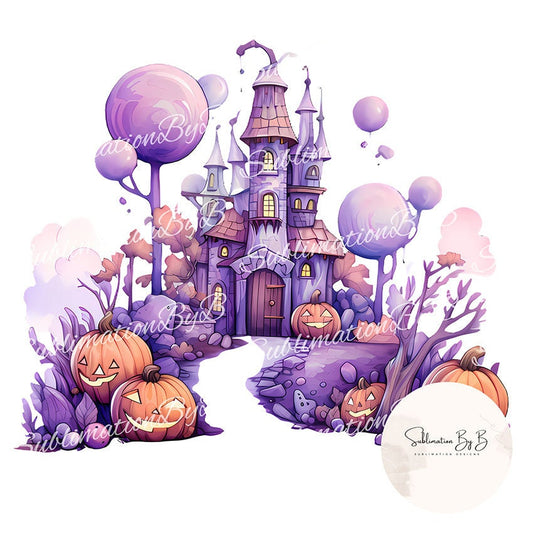 Enchanting Purple Halloween Castle Sublimation Design