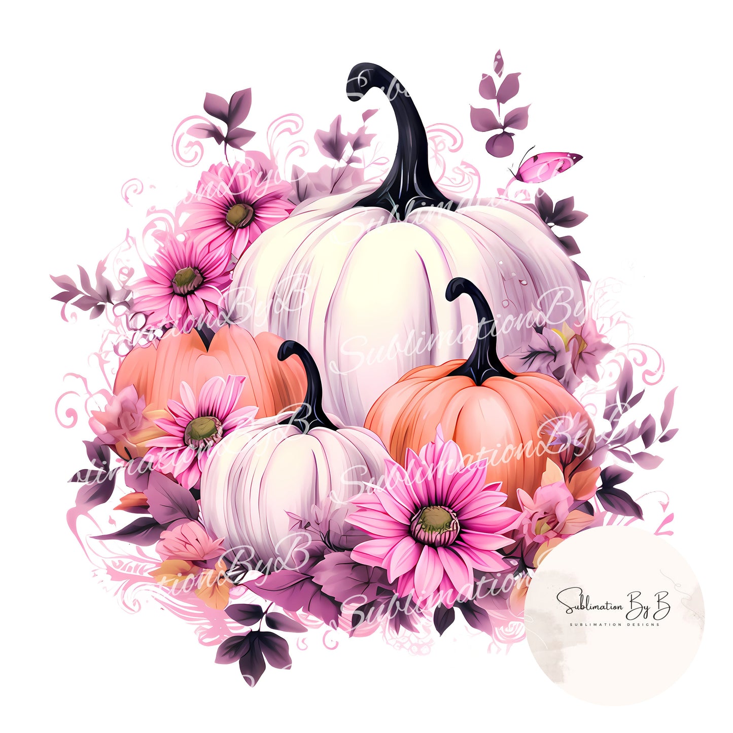 Enchanting Pink Halloween Pumpkins Sublimation Design