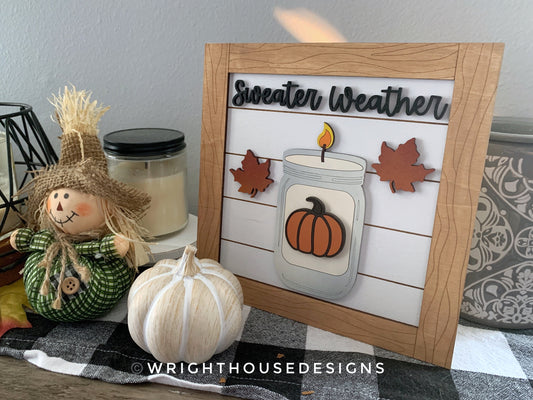 Autumn Mason Jar Candle Farmhouse Frame Sign Bundle - Tiered Tray Decor and DIY Kits - Cut File For Glowforge Lasers - Digital SVG File