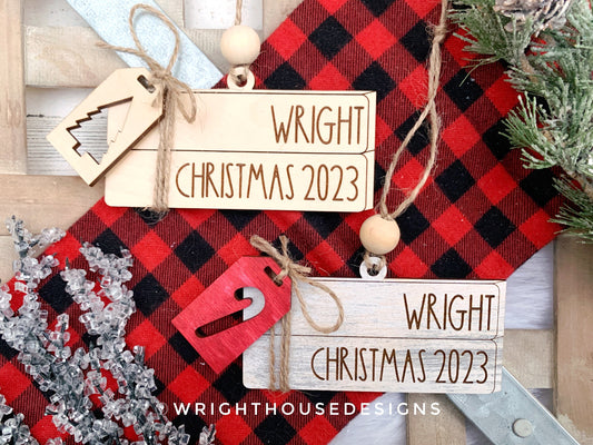 Established Bookstack Ornaments - Personalizable Family Name Ornaments and Stocking Tags - Cut File For Glowforge Lasers - Digital SVG File