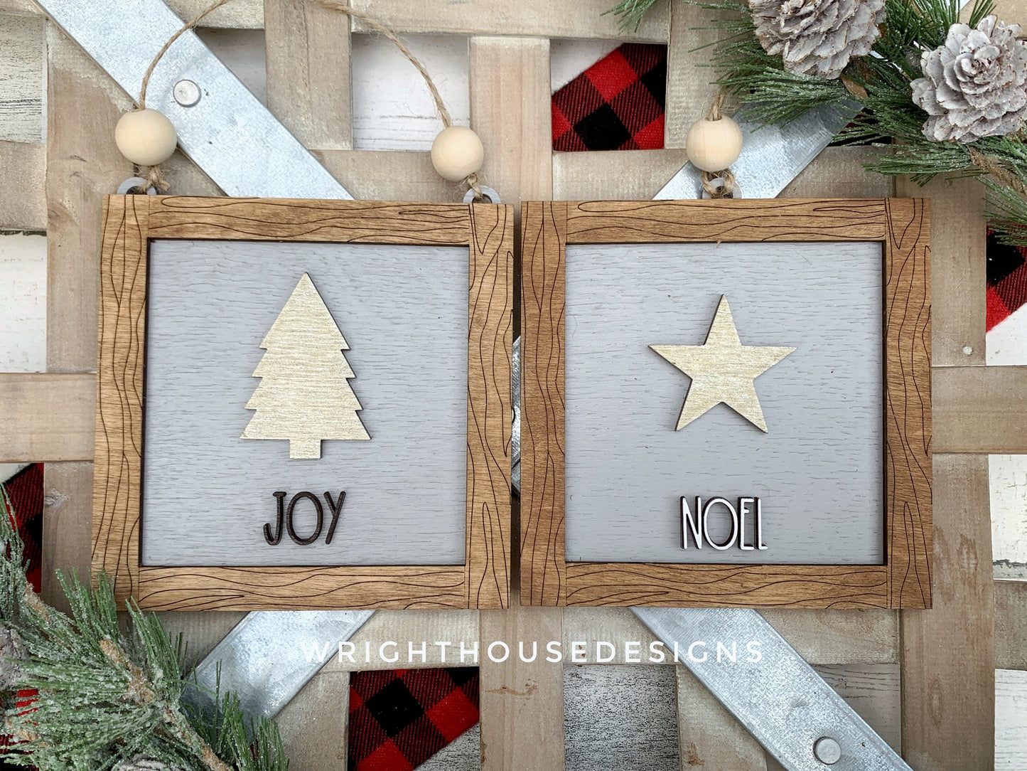 Farmhouse Frame Ornaments - Layered Christmas Square Signs - Winter Tier Tray Decor - Cut File For Glowforge Lasers - Digital SVG File