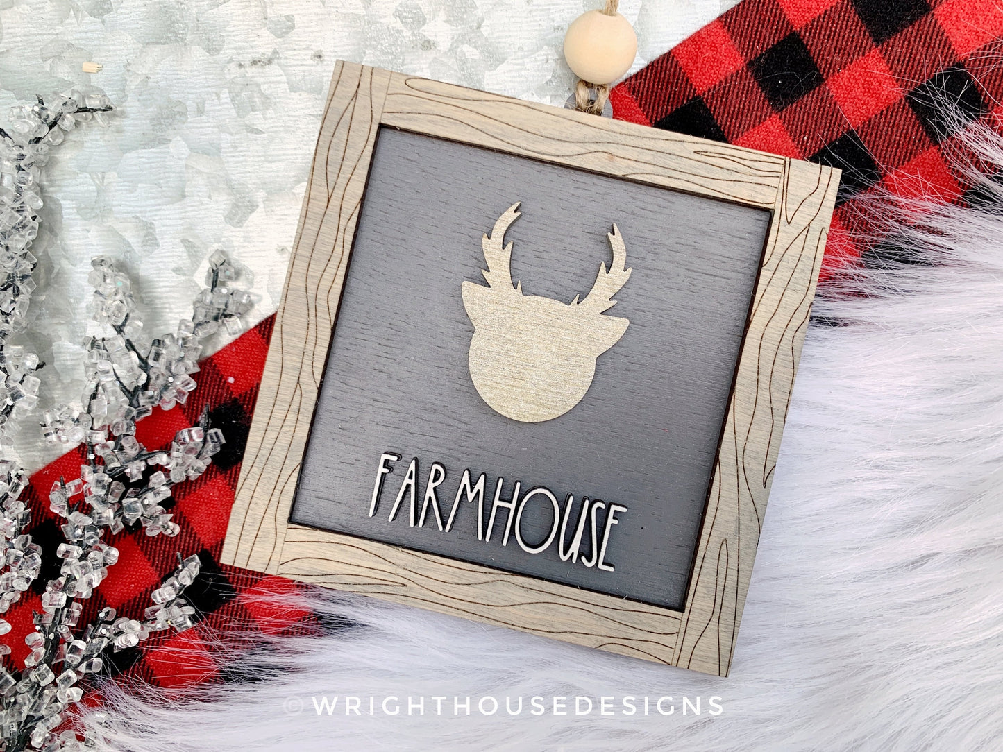 Farmhouse Frame Ornaments - Layered Christmas Square Signs - Winter Tier Tray Decor - Cut File For Glowforge Lasers - Digital SVG File