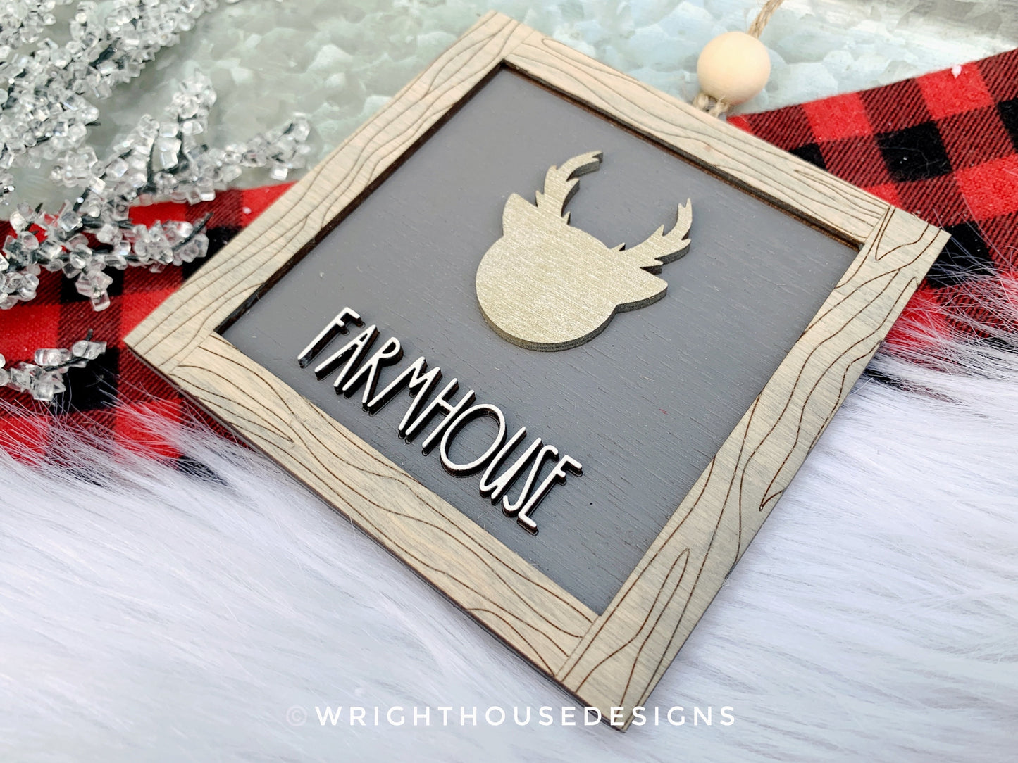 Farmhouse Frame Ornaments - Layered Christmas Square Signs - Winter Tier Tray Decor - Cut File For Glowforge Lasers - Digital SVG File