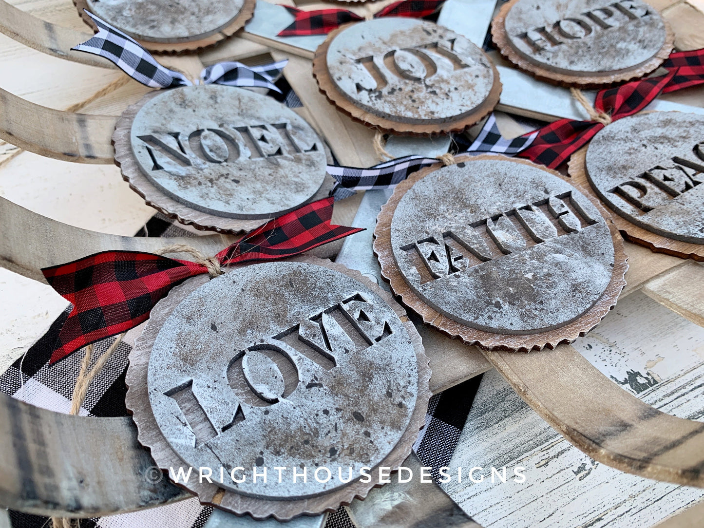 Rustic Farmhouse Stencil Wood Slices Layered Christmas Ornament Bundle - Quick Cut File For Glowforge Lasers - Digital SVG File