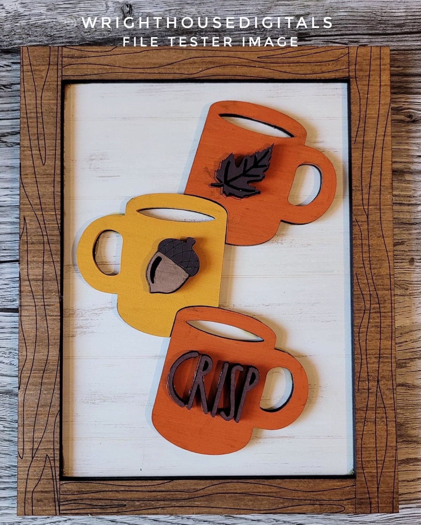 Fall Stacked Coffee Mugs Farmhouse Frame Sign Bundle - Tiered Tray Decor and DIY Kits - Cut File For Glowforge Lasers - Digital SVG File