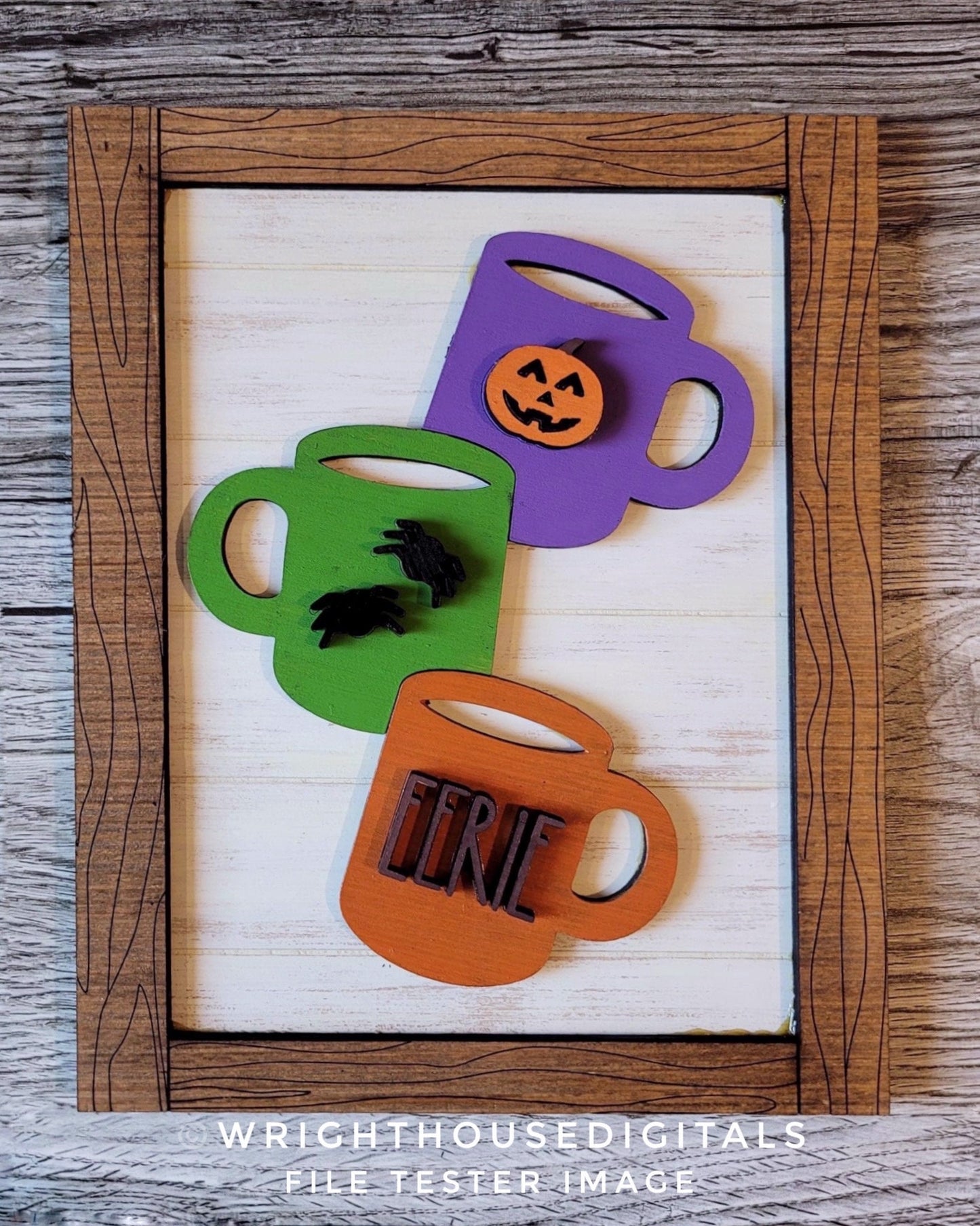 Halloween Stacked Coffee Mugs Farmhouse Frame Sign Bundle - Tiered Tray Decor and DIY Kits - Cut File For Glowforge Laser - Digital SVG File