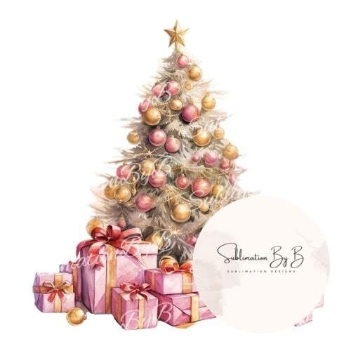 Elegant Christmas Tree with Presents Clip Art - Sublimation Design for Holiday Projects