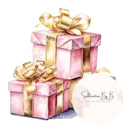 Chic Pink  Gold Presents Sublimation Clip Art - Luxury Pink and Gold Gift Clipart for Elegant Designs and Celebrations